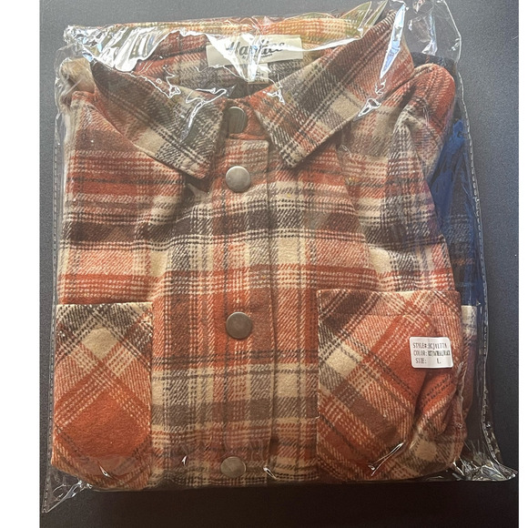 FLANNEL LOOSE FIT‎ COLOR BLOCK SNAP BUTTON DOWN PLAID JACKET SHACKET POCKETS - Picture 8 of 10